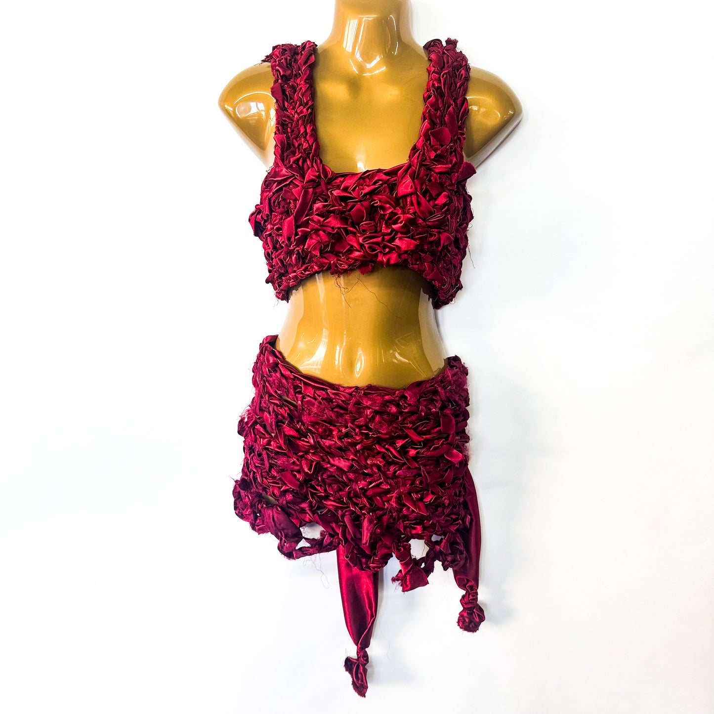 DARK RED RIBBON CROPPED TANK TOP MINI SKIRT SET 1/1