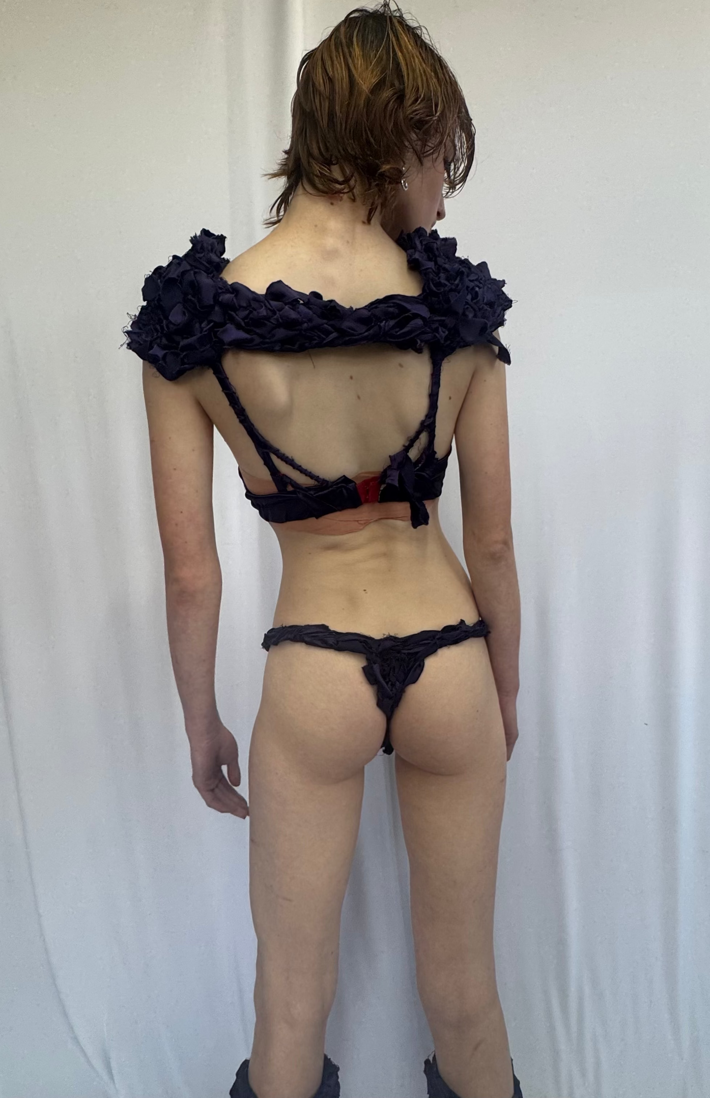 PURPLE SATIN BRA/BOTTOM/LEGWARMER 3 PIECE SET 1/1