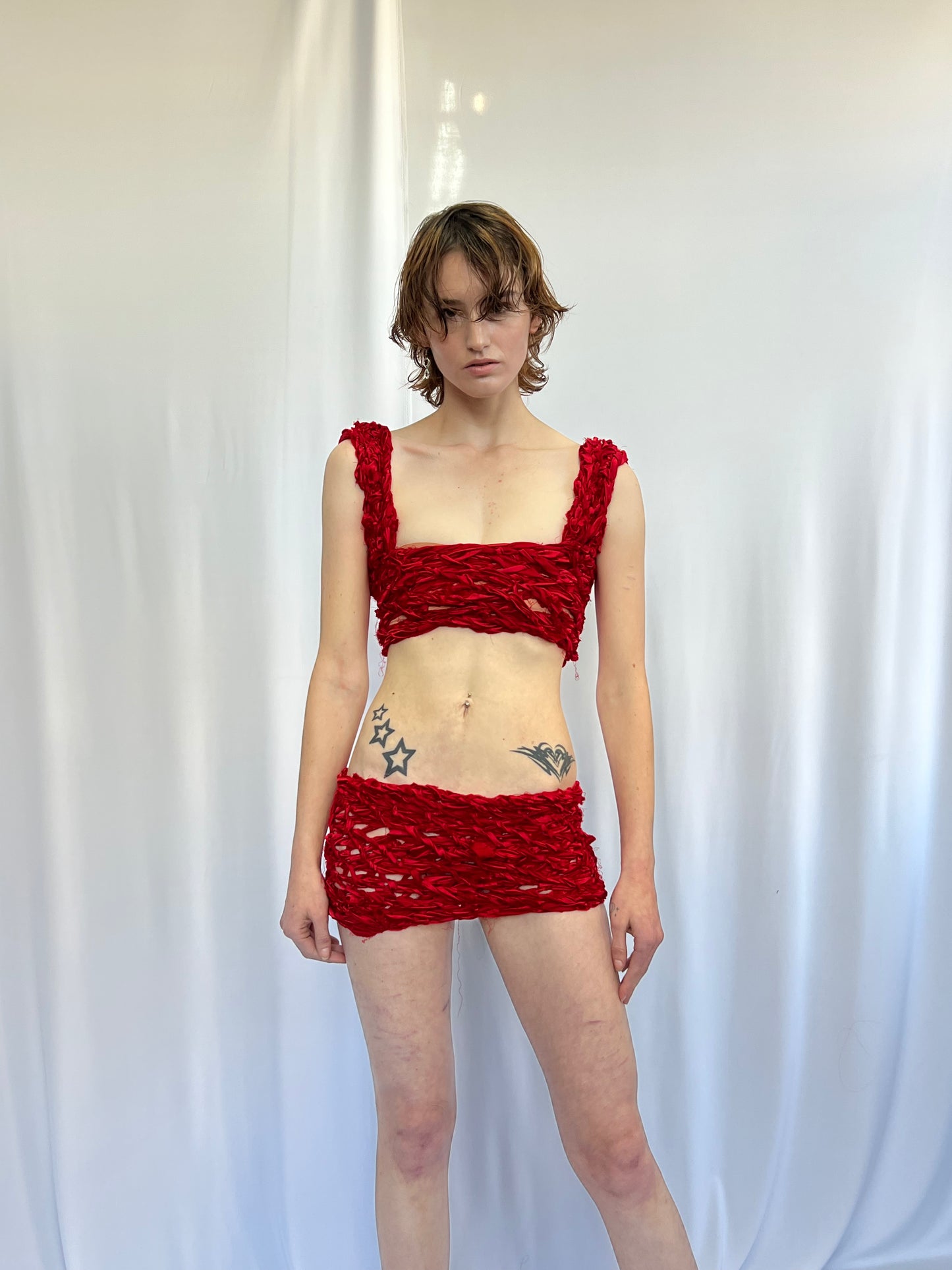RED KNOTTED TANK TOP AND MINI SKIRT SET
