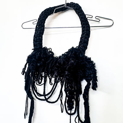 BLACK DISTRESSED CORDED HALTER BRA TOP