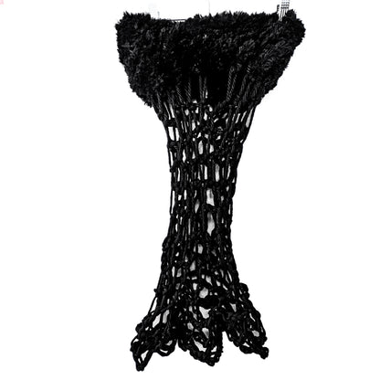 BLACK CORDED STRAPLESS FUR TRIM DRESS 1/1
