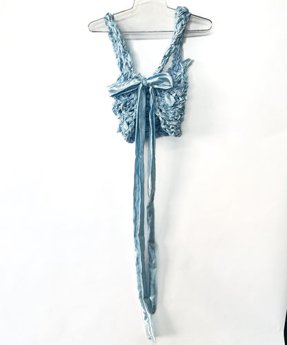 BABY BLUE TIE BACK RIBBON CROP TOP 1/1