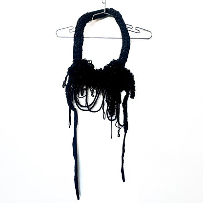 BLACK DISTRESSED CORDED HALTER BRA TOP