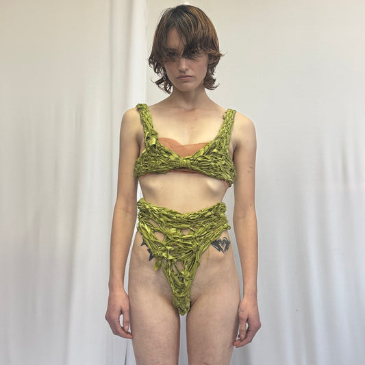 RAVEN CRAVE LIME GREEN KNOTTED GREEN BRA TOP AND HIGH WAISTED BOTTOM SET 1/1