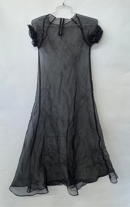 SHEER BLACK DRESS WITH PUFF SLEEVES 1/1