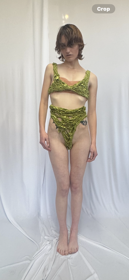RAVEN CRAVE LIME GREEN KNOTTED GREEN BRA TOP AND HIGH WAISTED BOTTOM SET 1/1