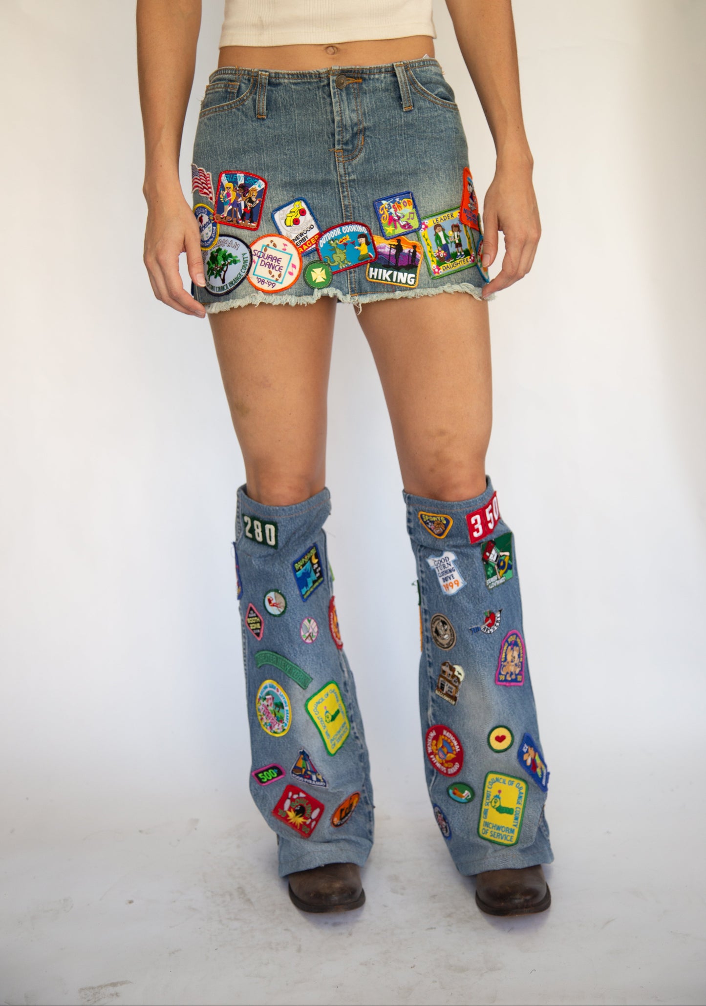 HIROKO HATA PATCHWORK DENIM BOOTS