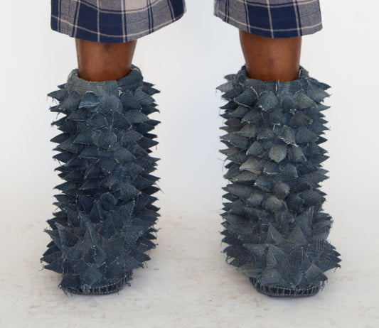 HIROKO HATA DENIM SPIKE BOOTS 1/1