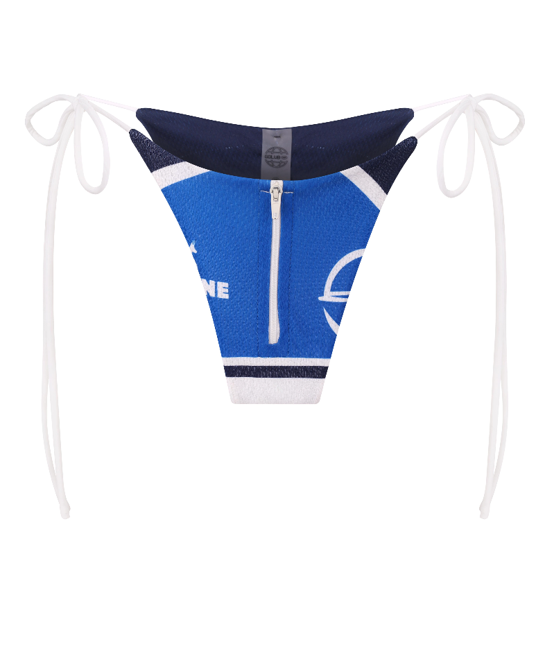 GOLUB UDP UPCYCLED FRONT ZIPPER BLUE/WHITE BIKINI BOTTOM 1/1