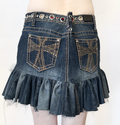 CLOUWDEZ DENIM SKIRT WITH LACE AND GROMMET DETAILS 1/1