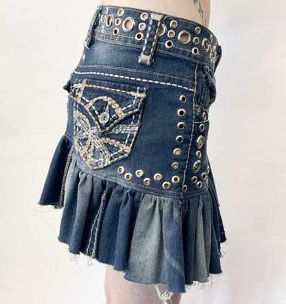 CLOUWDEZ DENIM MINI SKIRT WITH GROMMET DETAILING 1/1