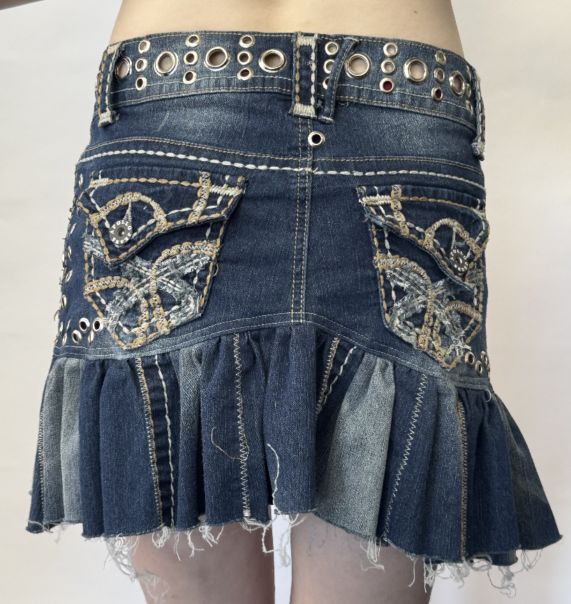 CLOUWDEZ DENIM MINI SKIRT WITH GROMMET DETAILING 1/1