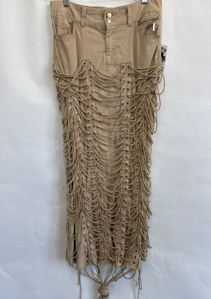 HIROKO HATA UPCYCLED KHAKI MAXI SKIRT WITH CORD DETAILING 1/1