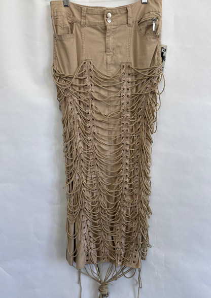 HIROKO HATA UPCYCLED KHAKI MAXI SKIRT WITH CORD DETAILING 1/1
