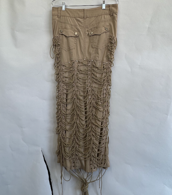 HIROKO HATA UPCYCLED KHAKI MAXI SKIRT WITH CORD DETAILING 1/1