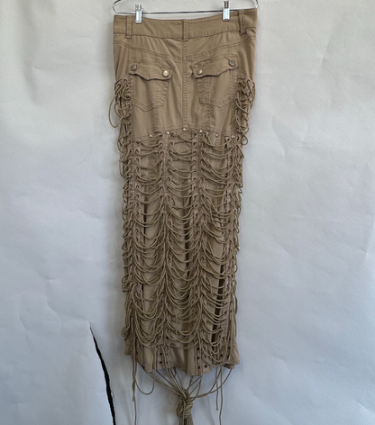 HIROKO HATA UPCYCLED KHAKI MAXI SKIRT WITH CORD DETAILING 1/1